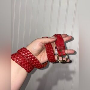 Vintage Omega Leather Red Braided Belt Brass Buckle